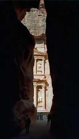 Petra, Khazneh (Treasury). Seen from Siq exit
