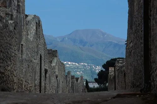 Pompeii street leading to Vesuvius