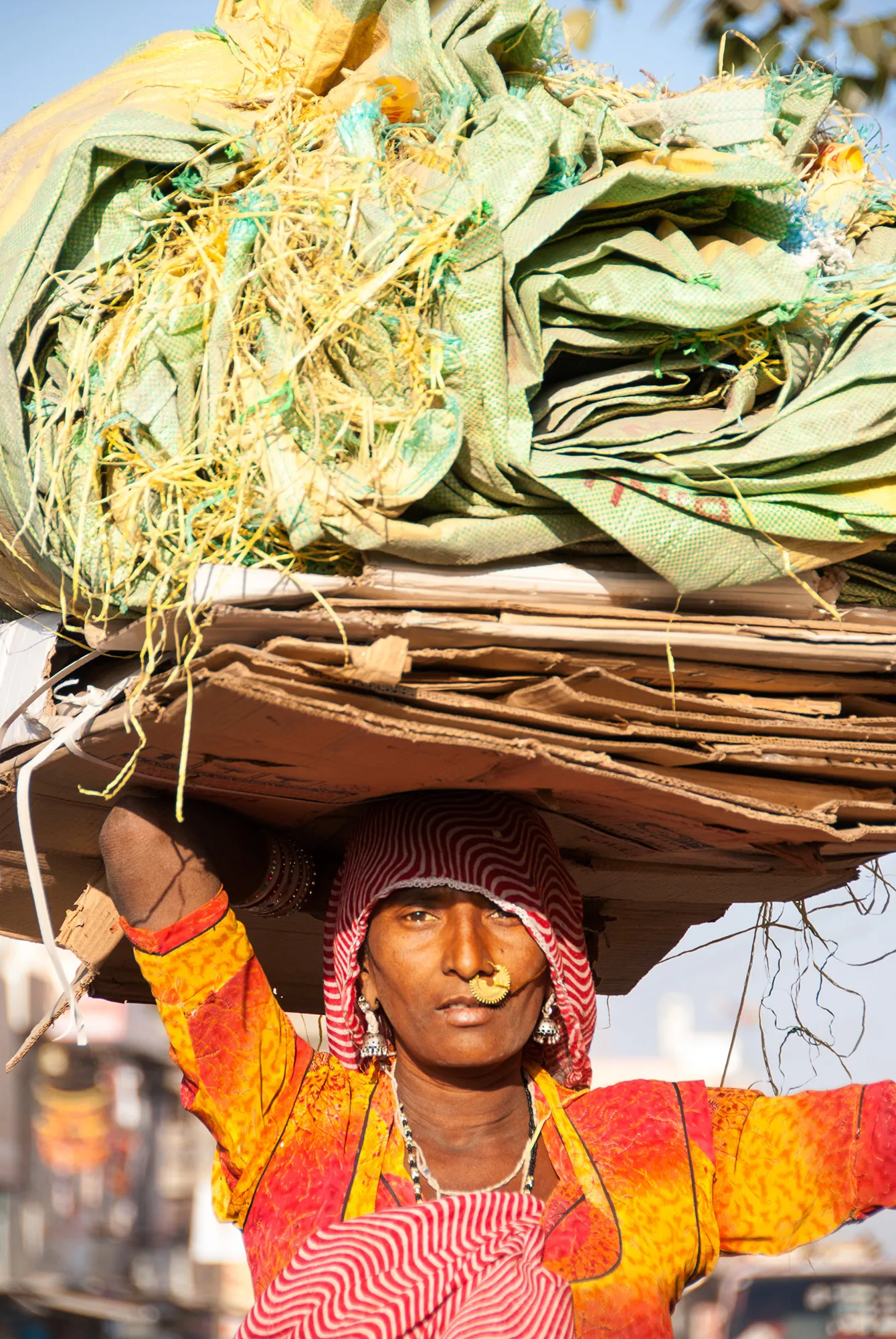 Woman with heavy load