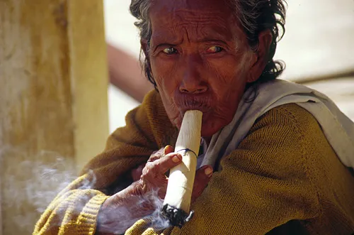 Woman smoking che root